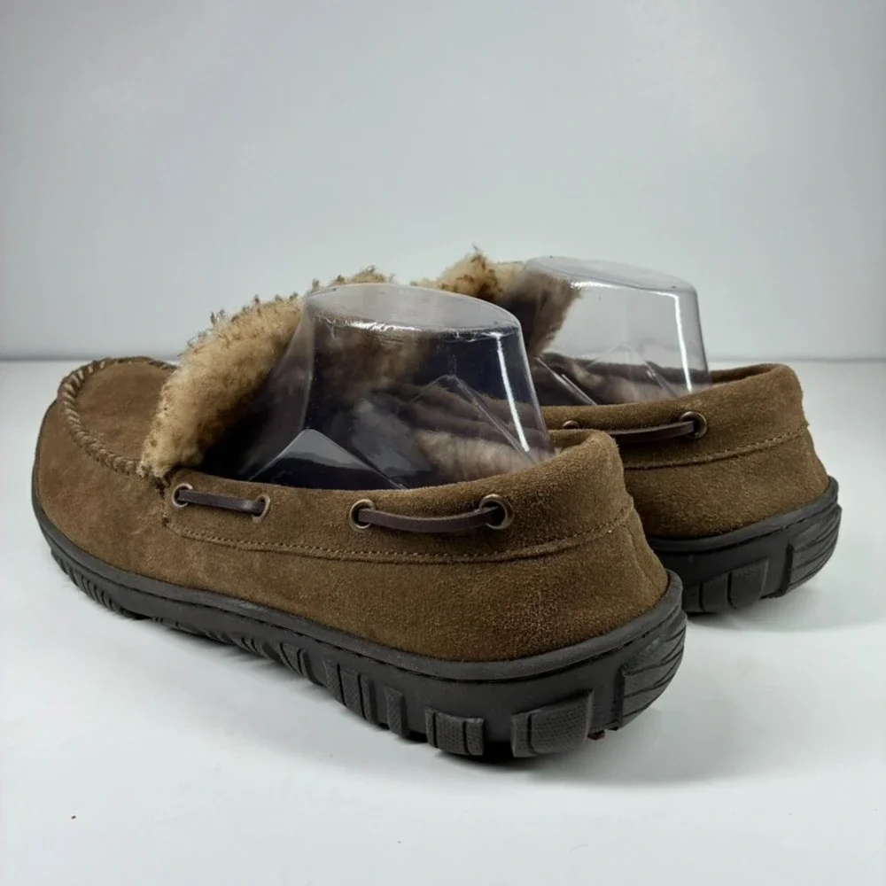 Clarks Men's US 12M Brown Suede Faux Fur Lined Venetian Moccasin House Slippers